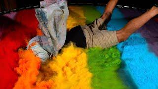 Diving on a Paint Covered Trampoline in Slow Mo - The Slow Mo Guys