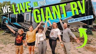 Family of 5 LIVES in GIANT RV // Tour Heartland Cyclone 4014C // 47ft Toyhauler