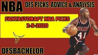 NBA FantasyDraft Picks - 2-5-2020 NBA DFS Picks, Analysis & Lineup Builder