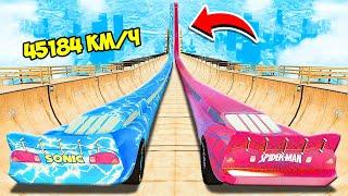 LONGEST CARS Lightning McQueen SONIC vs SPIDER-MAN on MEGA RAMP in GTA 5! EXPERIMENT in GTA 5!