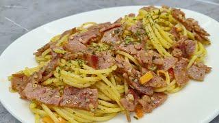 RESEP SPAGETI GARLIC AND OIL SMOKE BEEF