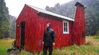 Torrential Rainstorm Camping In Remote Cabin - Forced To Shelter - Heavy Rain
