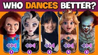 Guess Who's DANCING? Who DANCES Better? Wednesday, Elsa, Princess Peach, Chucky, Pennywise, M3gan