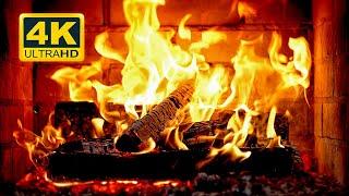  FIREPLACE Ultra HD 4K. Fireplace with Crackling Fire Sounds. Fireplace Burning. Fire Background