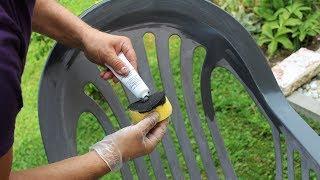 Gartenstuhl streichen mit 1-2-3 REPAIR Kunststoff Farbe PERFECT COLOR in ANTHRAZIT