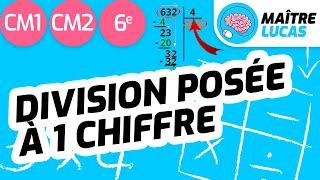 Poser une division à un chiffre au diviseur CM1 - CM2 - Cycle 3 - Maths - Calculs