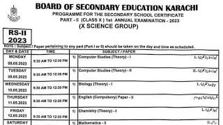 Karachi board 10th class science group date sheet 2023 - Karachi 10th class general date sheet 2023