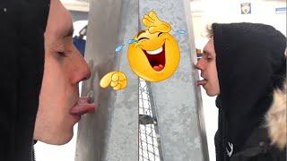 OMG! Guy licks a frozen pole and gets his tongue stuck | Lol Moments