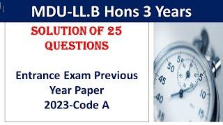 Solution of LL.B Entrance Exam 2023 | MDU LLB hons 3 years entrance Exam Solved | 25 questions solve