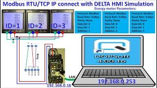 Delta HMI connected with energy meters model MDM3100 via Modbus TCP/IP