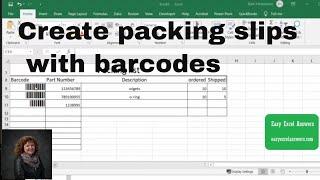 Create packing slips with barcodes in Excel