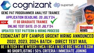 FINLALLY COGNIZANT GENC PAT ROLE MASS HIRING ANNOUNCED | OFF CAMPUS DRIVE FOR 2024, 2023, 2022 BATCH