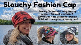 Sewing: Slouchy Fashion Cap with Visor. Add a Pom Pom, Elastic for a Ponytail! Easy DIY Tutorial