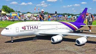 GIGANTIC XXXL RC AIRBUS A380 THAI AIRWAYS 103KG TURBINE POWERED FLIGHT DEMONSTRATION