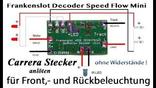 Frankenslot Speedflow V2.2 Mini Decoder mit LED Kabel verlötet