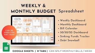 How to budget weekly and monthly using my Google Sheets Template - Finance & Money Tracker