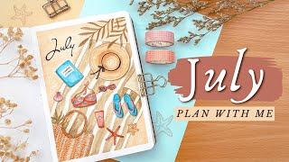 PLAN WITH ME • July Bullet Journal Setup 2022 • Watercolor Beach Theme 