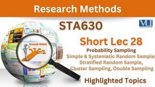 STA630 Short Lecture 28_Probability Sampling_Simple Random_Systematic_Stratified Sampling_Cluster