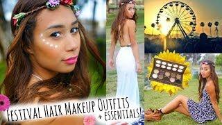 Coachella Inspired Festival Hair Makeup and Outfits! +Hot Day Essentials! | MyLifeAsEva