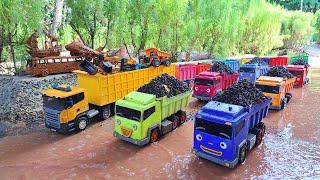 Mobil Truk Tronton Panjang Bongkar Mobil Mobilan Truk Oleng, Dump Truk, Bulldozer, Excavator