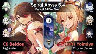 【Spiral Abyss 5.4】C6 Beidou Aggravate & C0R1 Yoimiya 2-Hydro (Furina)