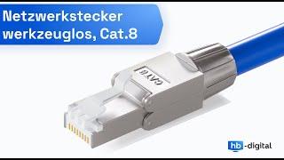 hb-digital Netzwerkstecker Cat 8 Cat.8.1 RJ45 werkzeuglos AWG22 Stecker Cat7a Ethernet LAN 6222