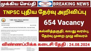 TNPSC புதிய  தேர்வு அறிவிப்பு | 654 Vacancy | CTSE Notification full deatails | TNPSC New job Out