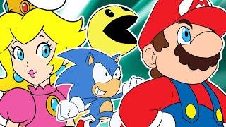 Pacman and Sonic help Super Mario save the princess