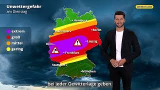 Unwettergefahr am Dienstag! Starkregen, Riesenhagel, Orkanböen, Tornados drohen!