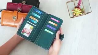 Elegant Womens Walllet Genuine Leather Large Capacity RFID Blocking Bifold Multi Card Case Wallet