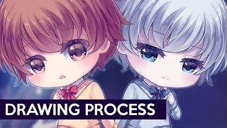 【PaintTool Sai】Yumi/Miyu Chibis - Drawing Process