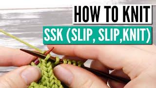 How to knit SSK - slip, slip, knit the continental way for beginners (+slow-mo)