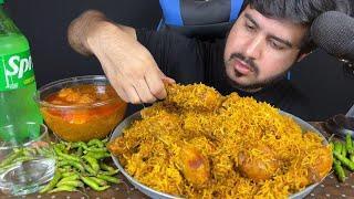 ASMR; Eating Spicy Chicken Biryani+Spicy Eggs Curry+Green Chilli+Drink || Real Mukbang(No Talking)