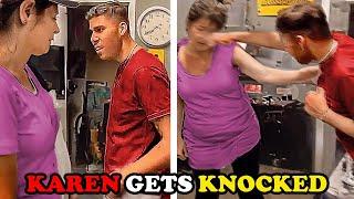 Karen ATTACK Man Then Gets BRUTAL SPARTA KICK | Karens Getting What They Deserve