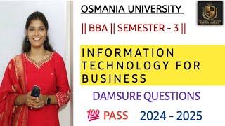 INFORMATION TECHNOLOGY FOR BUSINESS || BBA || SEM-3 || O.U || GUNSHOT QUESTIONS  @shivanipallela