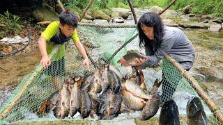 Orphans Make fish traps under the waterfall, Harvest big carp to sell - Fish trapping techniques