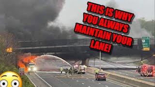 THIS COULD HAPPEN TO YOU! Multi Semi Truck Crash erupts in fire shutting down major highway!