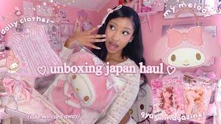 unboxing huge girly japan haul  my melody, gyaru magazines, cute try-ons (mercari japan)