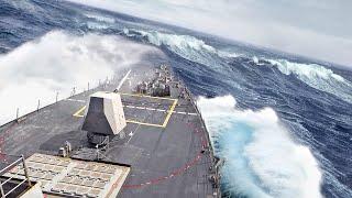 Skilled US Navy Crew Navigate Through Massive Ocean Waves