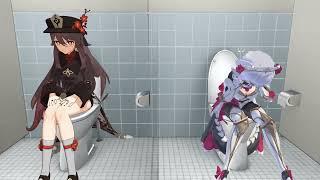 【MMD】(request)fart in the toilet ［girl fart animation］