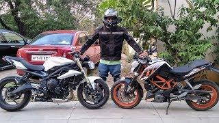 Triumph Street Triple vs Duke 390 in City Traffic Ride.