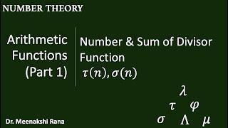 Arithmetic Functions |Part-1| Sum and Divisor Function