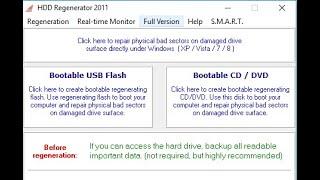 Repair of hard disk drive using HDD Regenerator Software.