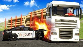 Lego Police Chase SEMI TRUCK Hauling Logs! (Brick Rigs)