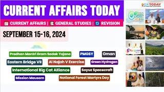 15-16 September, 2024|Current Affairs Today |Top MCQs with Static GK & Detailed Revision by GKTODAY