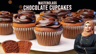 Chocolate Cupcakes With Ganache Frosting | Masterclass For Perfect Chocolate Cupcakes