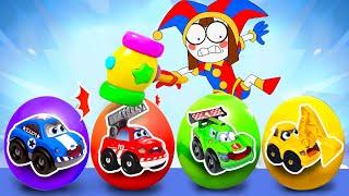 Super Rescue Team in Surprise Eggs | Police Car, Fire Truck and Crane Truck | Dinky TV