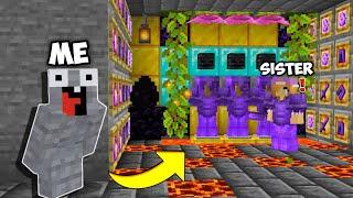 I Stole Super NETHRITE ARMOUR From My Sisters Secret UnderGround Base In Minecraft | Trolling Sister