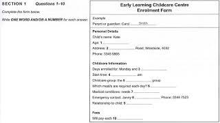 IELTS LISTENING TEST ALL SECTION | Early Learning Childcare Centre Enrolment Form