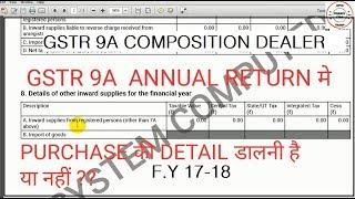 GSTR 9A PURCHASE DETAIL REQUIRED OR NOT? | COMPOSITION DEALER ANNUAL RETURN #GSTR9A | FINANCE GYAN